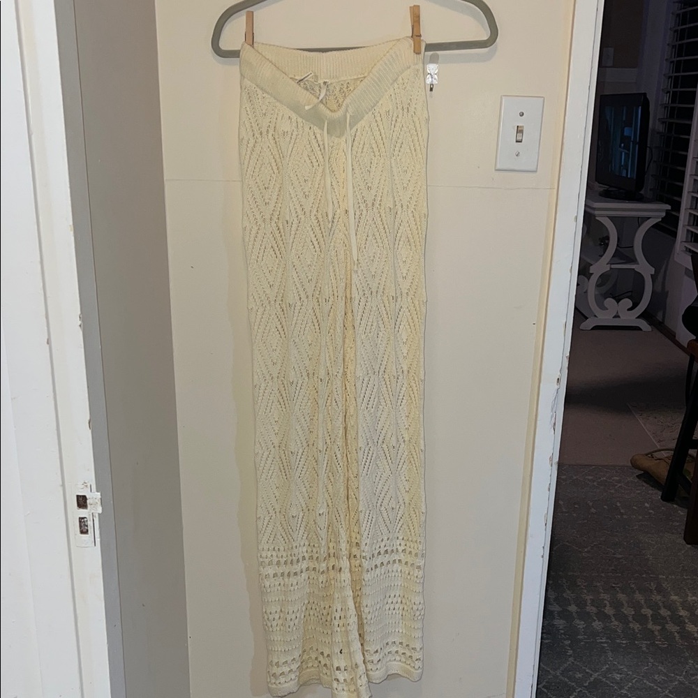 Anthropologie Cream Lace Maxi pants